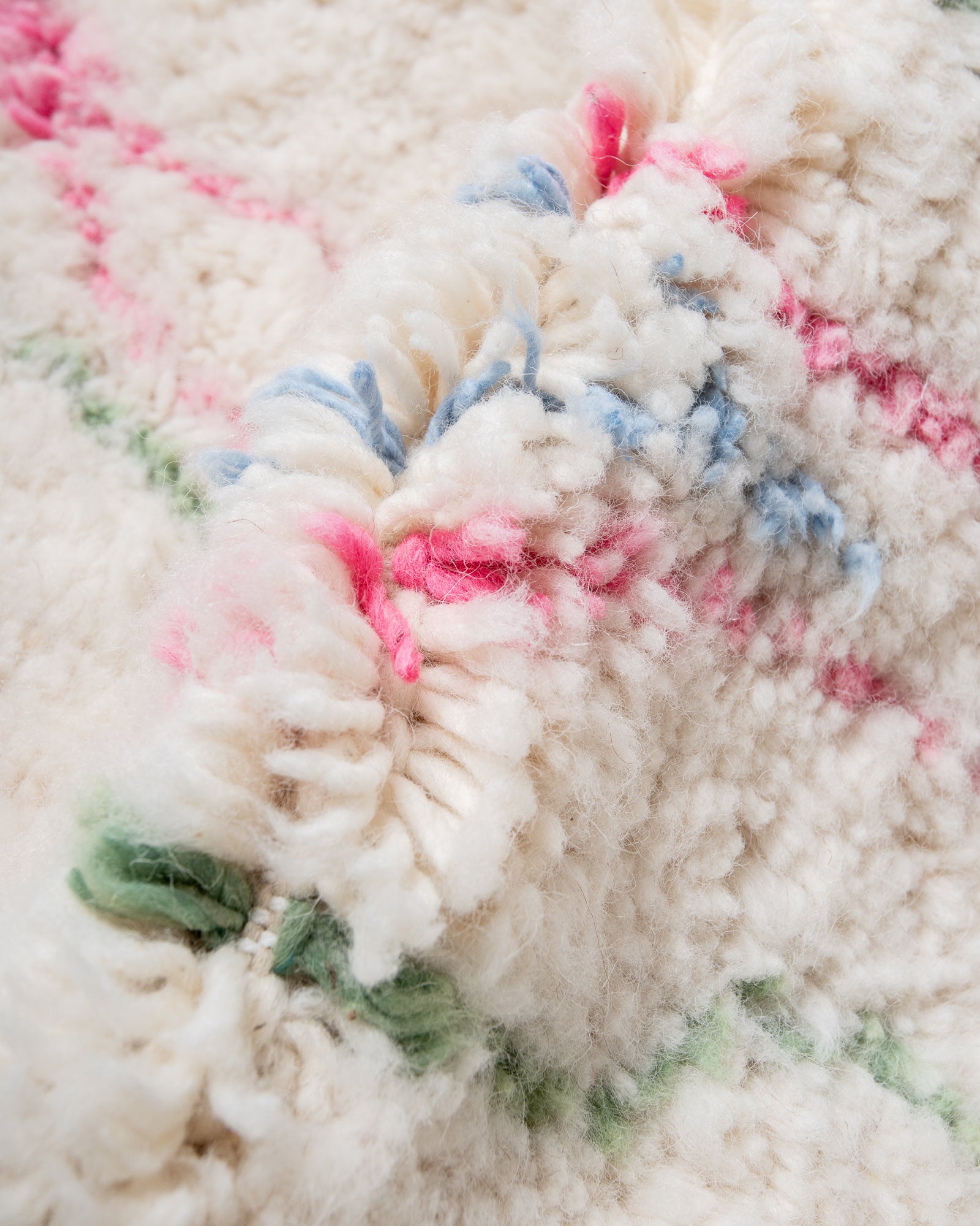 Modern, designer, handcrafted Berber rug from Morocco. Beniourain carpet with beautiful colours and patterns and fluffy wool texture.